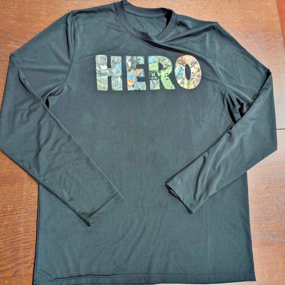 DC Justice League Hero Super Black TShirt Size Large Longsleeve
